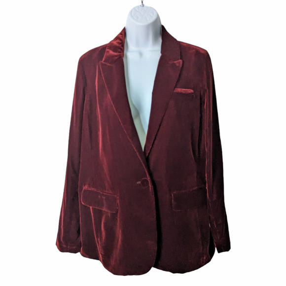 Pure Collection Velvet Blazer Wine Red One Button Jacket 8/10 Relaxed Fit - Picture 1 of 8
